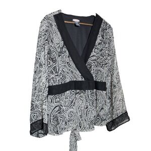ZOEY BETH 3X Black White Paisley Pullover Polyester Blouse Y2K Sheer Empire